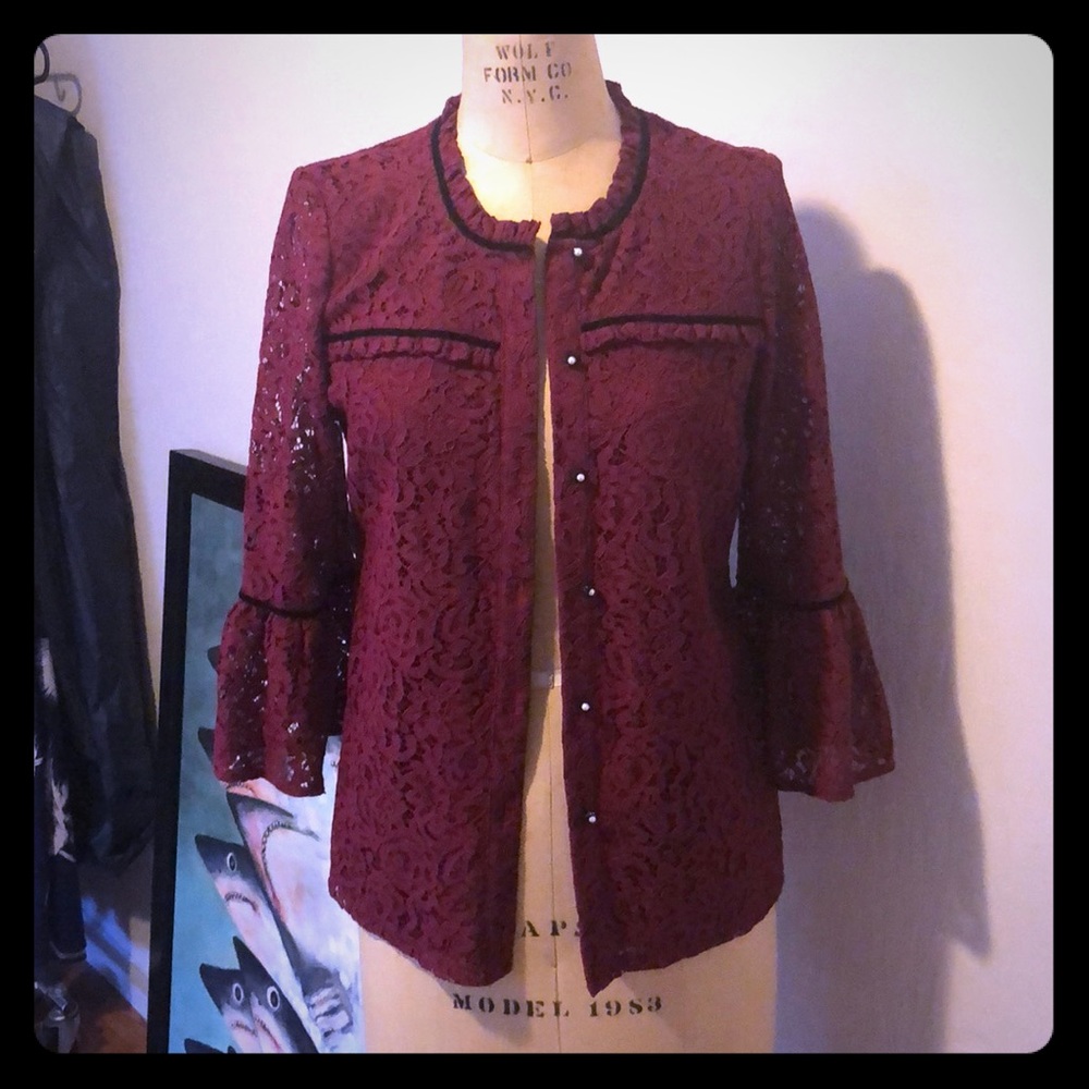 Karl Lagerfeld small burgundy lace jacket